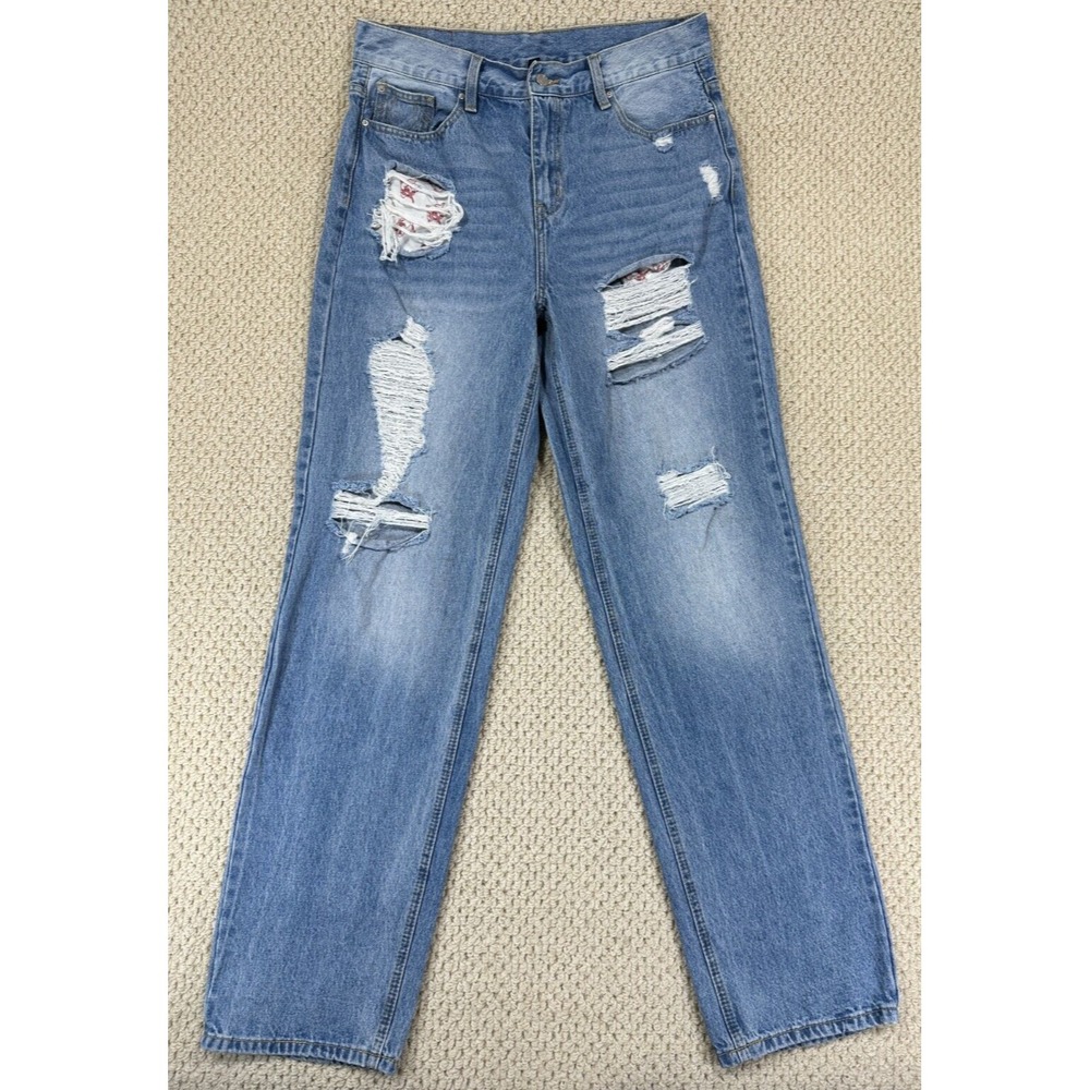 True Religion Jean Mens 32x34 Blue Whiskered Wash Slim Distress Straight Denim